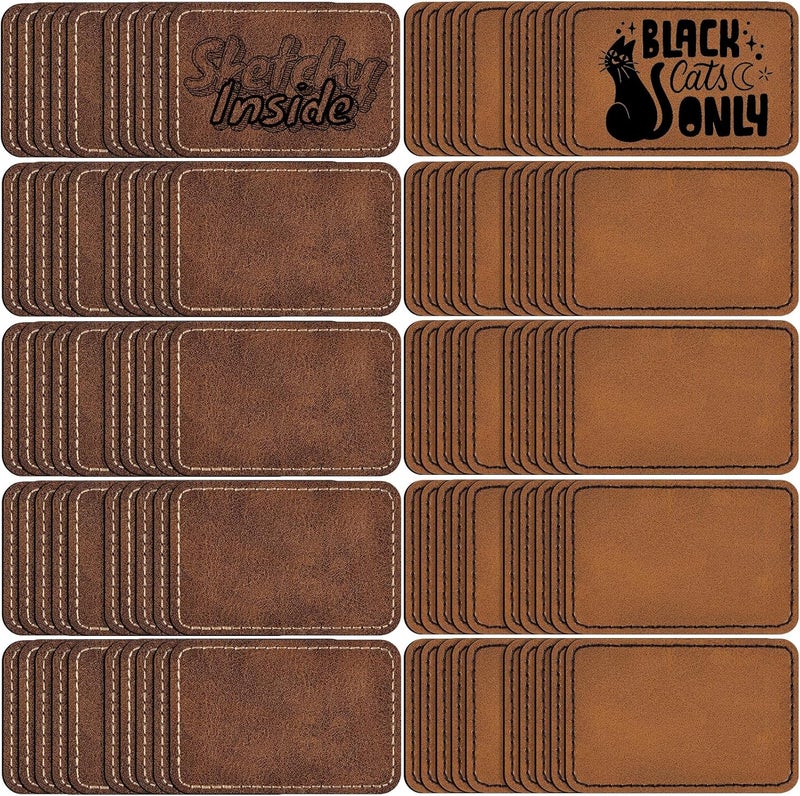 MAPRIAL 100 Pack Blank Leatherette Patches with Adhesive, Rectangle Laser Engravable Faux Leather Patch for Hats Custom, Fabric Repair Sew, Engraving Materials, Gifts, DIY (Brown+Khaki, 3 x 2 in) - Image 1